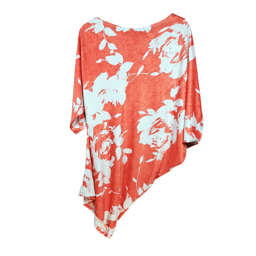 HAK Orange Floral Asymmetric Handkerchief Hem Tunic Top‎ Dolman Sleeve one size
